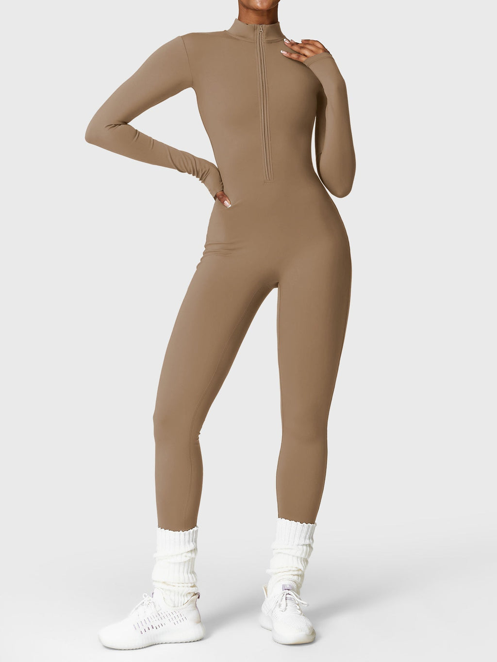 Yeoreo Belle Fleece Long Sleeve Zipper Jumpsuit Brown XL